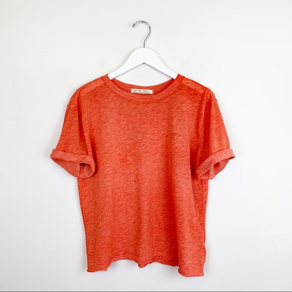 We The Free Tops - FREE PEOPLE (We The Free) Coral Linen Blend Oversized Capped Sleeve Tee SIZE XS